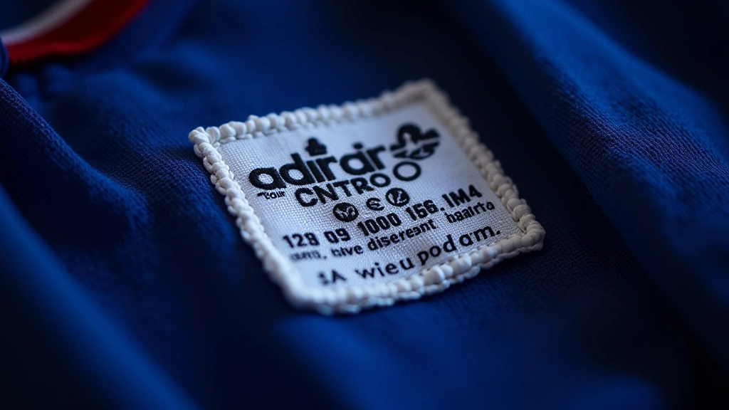 Gros plan sur une étiquette Adidas vintage authentique montrant la typographie et le code produit original