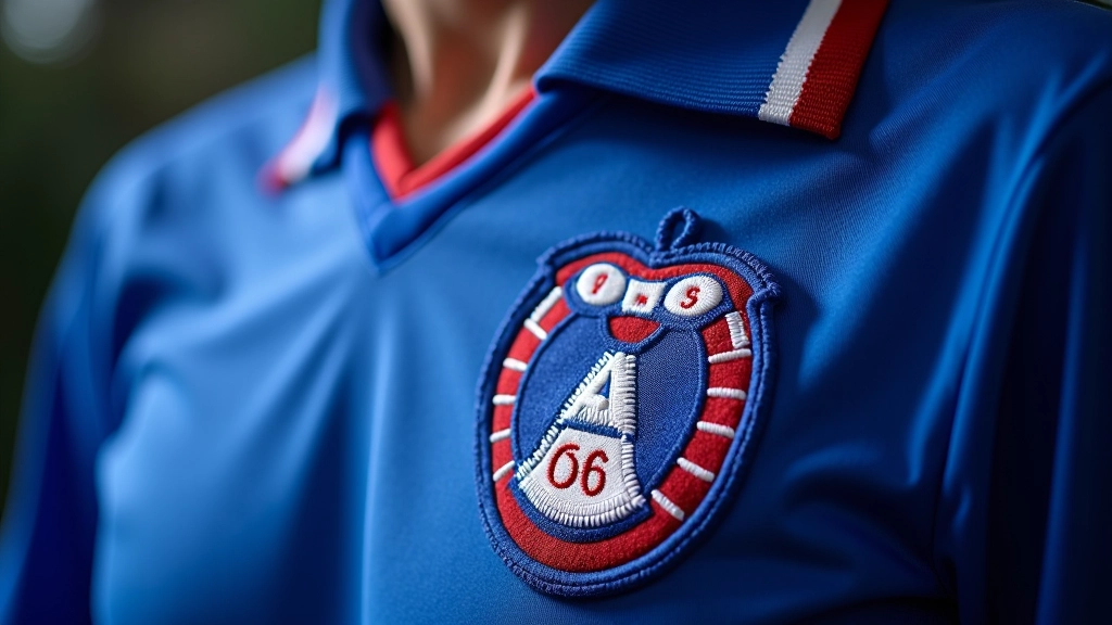 Détail en gros plan des coutures et étiquettes d'un maillot Adidas authentique avec marquages de date