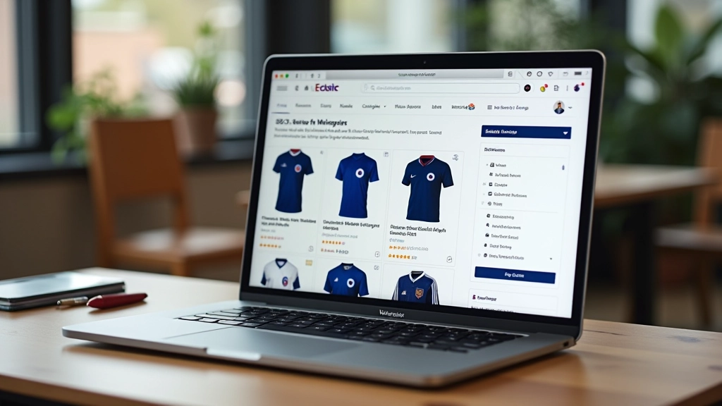 Interface d'un marché en ligne d'enchères affichant des maillots vintage avec filtres de recherche
