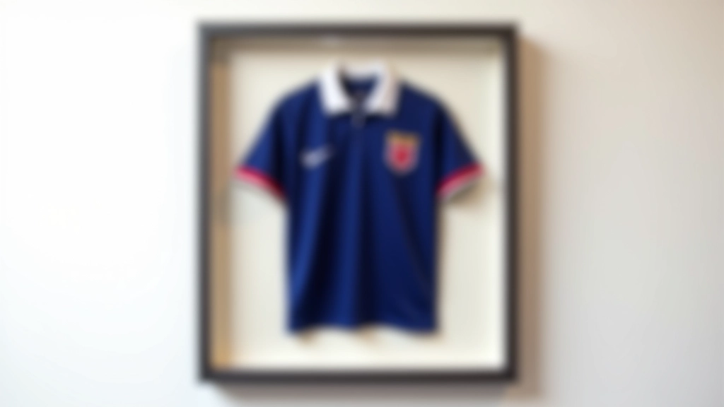 Maillot vintage encadré avec passe-partout et vitre de protection, conservation murale